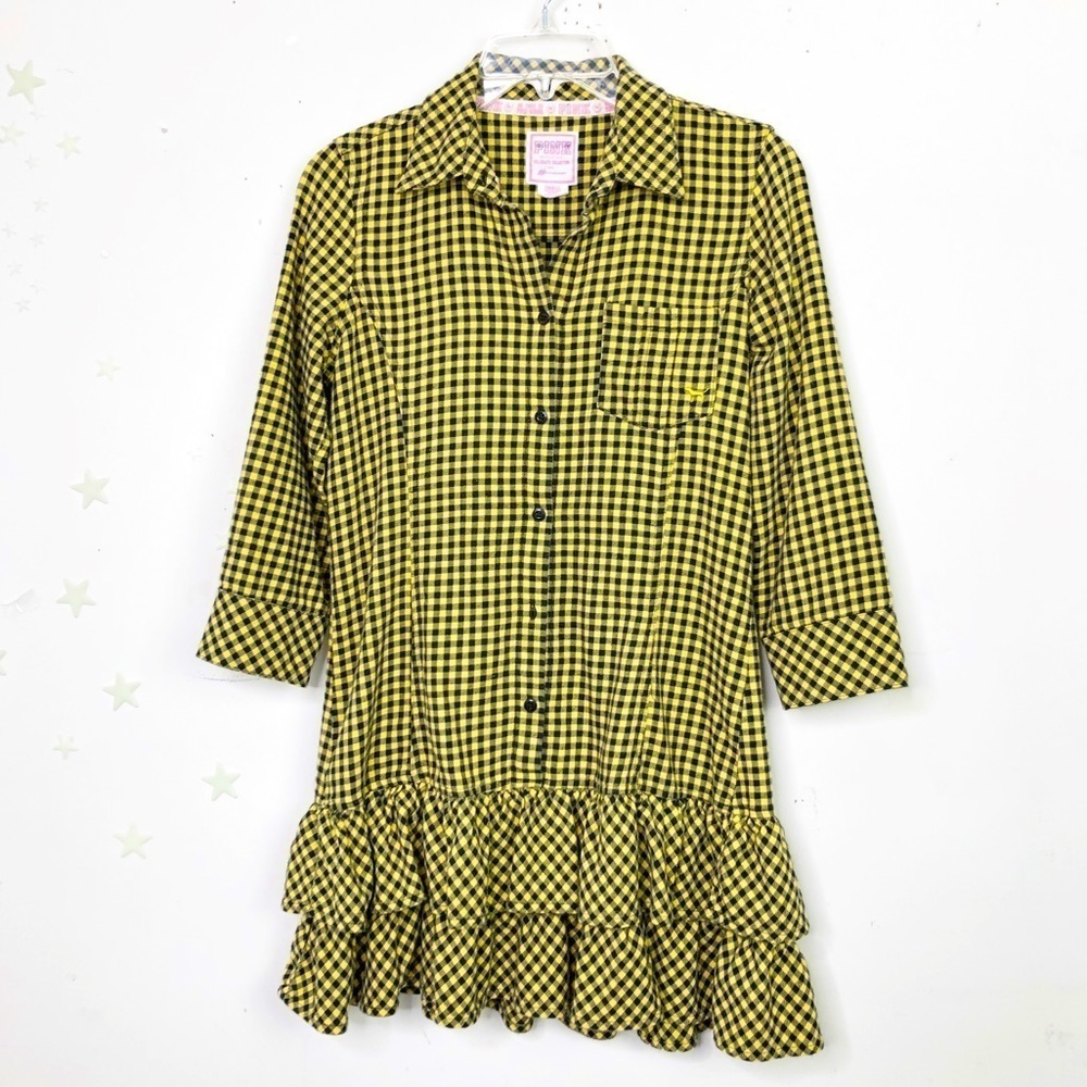 VICTORIA’S Secret pink gingham ruffled hem button-down mini dress